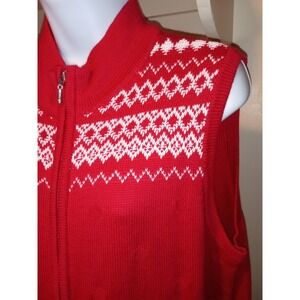 Vtg Christopher & Banks Sweater Vest Women's Sz XL Red Zip Up  Snowman